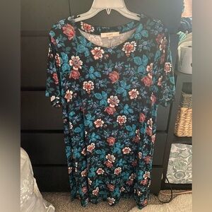 LOFT Teal and Pink Floral Swing Dress